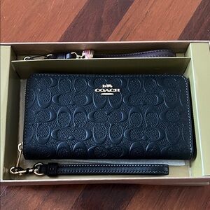 NWT Coach Black Embossed Leather Wristlet
